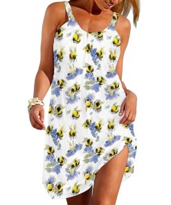 Gearhumans 3D Fuzzy Bees And Flowers Custom Beach Dress GW2306212 Beach Dress Beach Dress S 