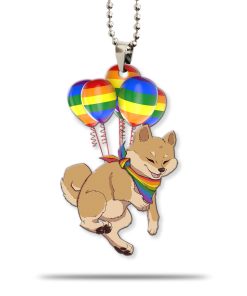 Gearhumans 3D Gay Pride Shiba Inu Fly With Balloons Custom Car Hanging GS25052124 Car Hanging Car Hanging/1 Pack 