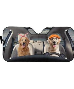 gearhumans 3D Golden Retriever Family Dog Custom Car Auto Sunshade GW04061 Auto Sunshade 57''x27.5'' 