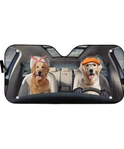 gearhumans 3D Golden Retriever Family Dog Custom Car Auto Sunshade GW100611 Auto Sunshade 57''x27.5'' 