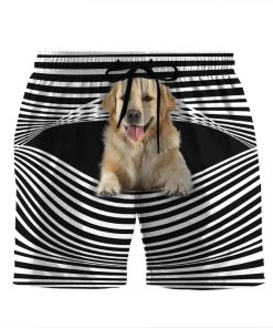 Gearhumans 3D Golden Retriever Stripes Custom Beach Shorts Swim Trunks GV31075 Men Shorts Men Shorts S