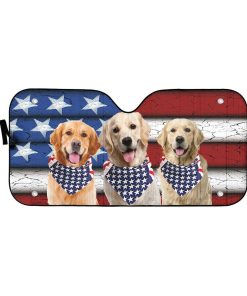 Gearhumans 3D Golden Retriever USA Flag Custom Sunshade GW31052112 Auto Sunshade 57''x27.5'' 