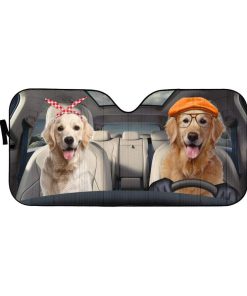 gearhumans 3D Golden Retrievers Family Dog Custom Car Auto Sunshade GW22046 Auto Sunshade 57''x27.5'' 