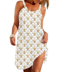 Gearhumans 3D Golden Royal Bees In White Custom Sleeveless Beach Dress GO31052113 Beach Dress Beach Dress S 