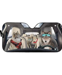 gearhumans 3D Gray Wolf Family Custom Car Auto Sunshade GS02073 Auto Sunshade 57''x27.5'' 