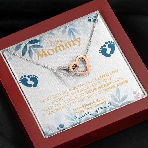 Gearhumans 3D Happy First Mothers Day Interlocking Hearts Necklace GO22042121 ShineOn Fulfillment Mahogany Style Luxury Box