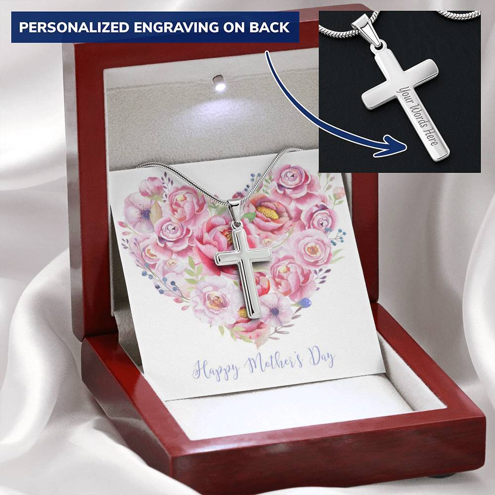 Gearhumans 3D Happy Mothers Day Cross Beauty Necklace Custom Text 5 Gearhumans 3D Happy Mothers Day Cross Beauty Necklace Custom Text GO20042125 ShineOn Fulfillment Mahogany Style Luxury Box