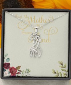 Gearhumans 3D Happy Mothers Day Graceful Love Giraffe Necklace GO22042111 ShineOn Fulfillment 14K White Gold Finish 