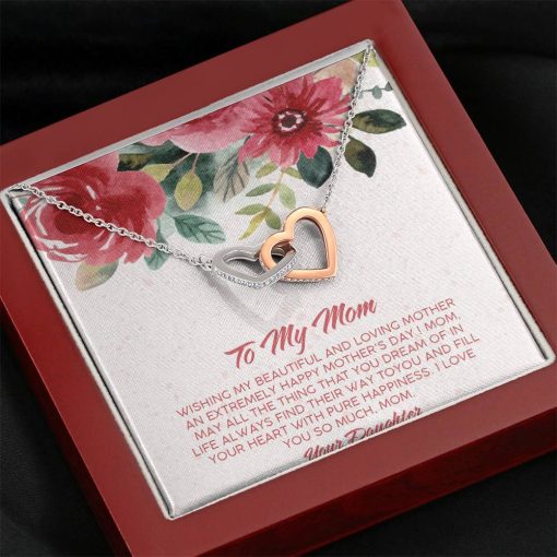 Gearhumans 3D Happy Mothers Day Interlocking Hearts Necklace 9 Gearhumans 3D Happy Mothers Day Interlocking Hearts Necklace GO22042116 ShineOn Fulfillment Mahogany Style Luxury Box