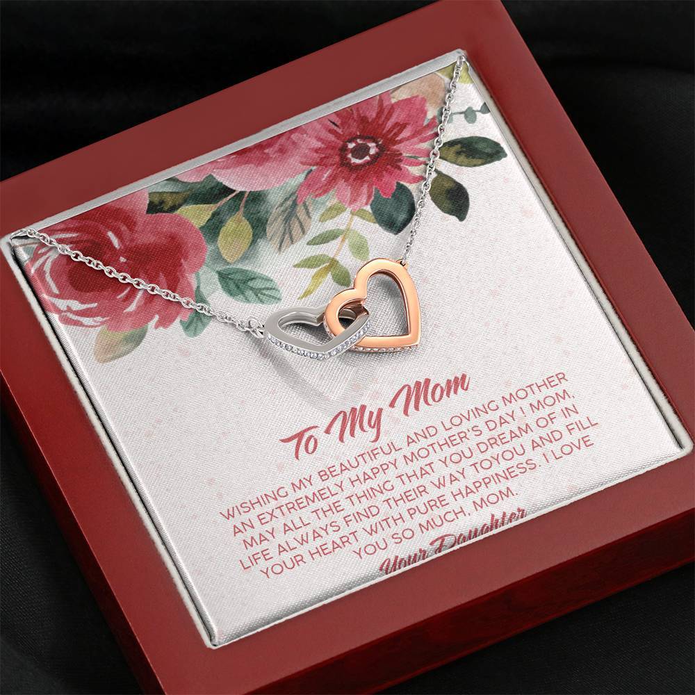 Gearhumans 3D Happy Mothers Day Interlocking Hearts Necklace 4 Gearhumans 3D Happy Mothers Day Interlocking Hearts Necklace GO22042116 ShineOn Fulfillment Mahogany Style Luxury Box