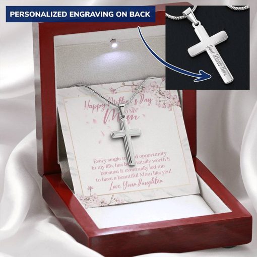 Gearhumans 3D Happy Mothers Day Personalized Cross Necklace 11 Gearhumans 3D Happy Mothers Day Personalized Cross Necklace GS26042122 ShineOn Fulfillment Mahogany Style Luxury Box