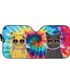 gearhumans 3D Hippie Cat Tie Dye Custom Car Auto Sunshade GW10075 Auto Sunshade 57''x27.5'' 
