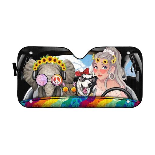gearhumans 3D Hippie Girl Custom Car Auto Sunshade GV190713 Auto Sunshade 57''x27.5''