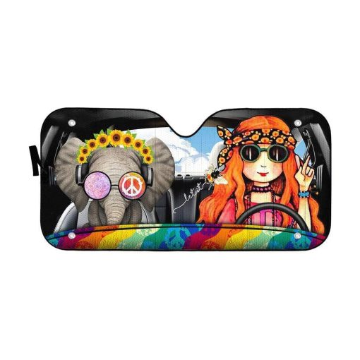 gearhumans 3D Hippie Vibe Custom Car Auto Sunshade GV190712 Auto Sunshade 57''x27.5''