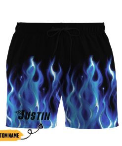 Gearhumans 3D Hot Rod Blue Flame Bowling Custom Name Beach Shorts Swim Trunks GO28052114 Men Shorts Men Shorts S 