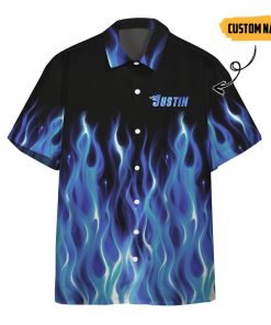 Gearhumans 3D Hot Rod Blue Flame Bowling Custom Name Hawaii Shirt GO28052113 Hawai Shirt Short Sleeve Shirt S 