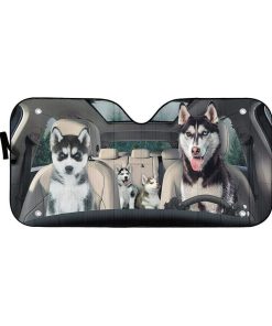 gearhumans 3D Husky Puppies Custom Car Auto Sunshade GL29073 Auto Sunshade 57''x27.5'' 
