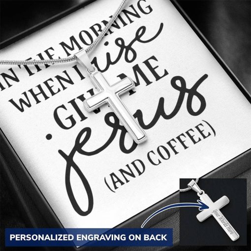 Gearhumans 3D Jesus And Coffee Personalized Cross Necklace Custom Text GS2204218 ShineOn Fulfillment