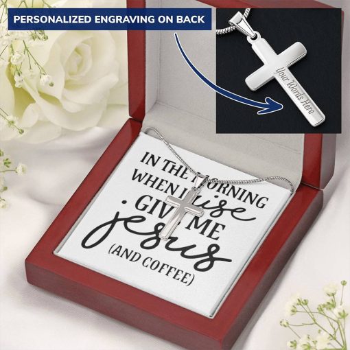 Gearhumans 3D Jesus And Coffee Personalized Cross Necklace Custom Text GS2204218 ShineOn Fulfillment