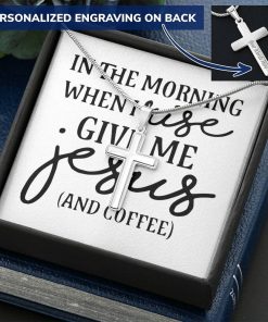 Gearhumans 3D Jesus And Coffee Personalized Cross Necklace Custom Text GS2204218 ShineOn Fulfillment Standard Box 