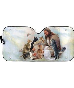 Gearhumans 3D Jesus And His Cats Custom Sunshade GO02072112 Auto Sunshade 57''x27.5''