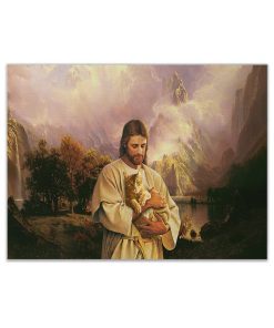 Gearhumans 3D Jesus Holding His Kitten Custom Canvas GO06072115 Canvas 1 Piece Non Frame M