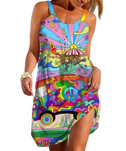 Gearhumans 3D Lets Riding On Magic Hippie Bus Custom Beach Dress GS2506219 Beach Dress Beach Dress S 