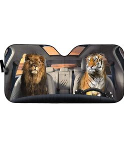 gearhumans 3D Lion & Tiger Custom Car Auto Sunshade GS23061 Auto Sunshade 57''x27.5'' 