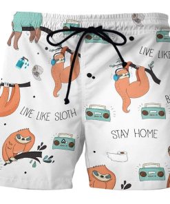 Gearhumans 3D Live Like Sloth Stay Home Be Lazy Custom Beach Shorts Swim Trunks GW17042 Men Shorts Men Shorts S 