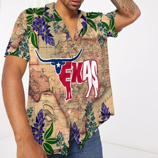 Gearhumans 3D Longhorn Flag Texas Hawaii Shirt ZK1005214 Hawai Shirt