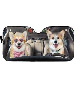 gearhumans 3D Love Corgi Dogs In Car Custom Car Auto Sunshade GV230619 Auto Sunshade 57''x27.5'' 
