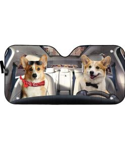 gearhumans 3D Love Couple Pembroke Welsh Corgi Dogs Custom Car Auto Sunshade GV26063 Auto Sunshade 57''x27.5'' 