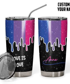 Gearhumans 3D Love Is Love Bis Pride Flag Drip Custom Name Tumbler GS24052121 Tumbler Short 20oz 