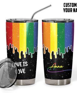 Gearhumans 3D Love Is Love Gay Pride Flag Drip Custom Name Tumbler GS24052113 Tumbler Short 20oz 