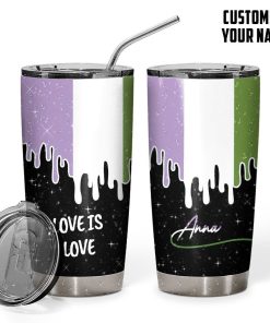 Gearhumans 3D Love Is Love Genderqueer Pride Flag Drip Custom Name Tumbler GS2605215 Tumbler Short 20oz 