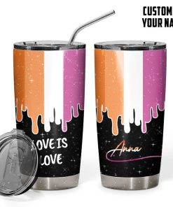 Gearhumans 3D Love Is Love Lesbian Pride Flag Drip Custom Name Tumbler GS24052115 Tumbler Short 20oz 
