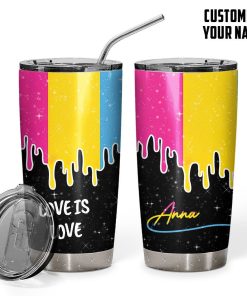 Gearhumans 3D Love Is Love Pans Pride Flag Drip Custom Name Tumbler GS24052120 Tumbler Short 20oz 