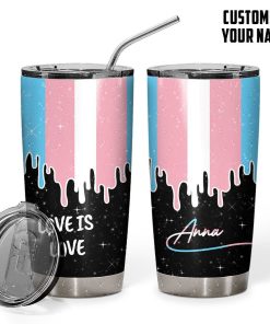 Gearhumans 3D Love Is Love Trans Pride Flag Drip Custom Name Tumbler GS24052114 Tumbler Short 20oz 