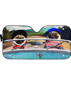 gearhumans 3D Love Pugs Driving Roadster Custom Car Auto Sunshade GV18068 Auto Sunshade 57''x27.5'' 