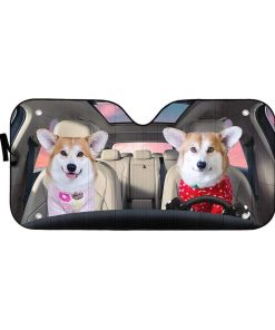 gearhumans 3D Lovely Couple Pembroke Welsh Corgi Dogs Custom Car Auto Sunshade GV26066 Auto Sunshade 57''x27.5'' 