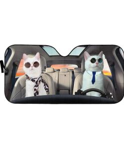 gearhumans 3D Lovely Couple White Cats Custom Car Auto Sunshade GV11065 Auto Sunshade 57''x27.5'' 