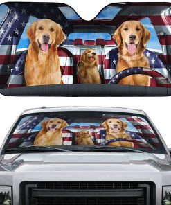 gearhumans 3D Lovely Golden Retriever Custom Car Auto Sunshade GL29052 Auto Sunshade 