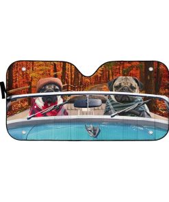 gearhumans 3D Loving Pugs Driving Roadster Custom Car Auto Sunshade GV180610 Auto Sunshade 57''x27.5'' 