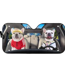 gearhumans 3D Loving White Bulldogs Couple Custom Car Auto Sunshade GV17067 Auto Sunshade 57''x27.5'' 