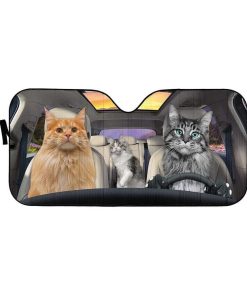 gearhumans 3D Maine Coon Cat Family Custom Car Auto Sunshade GL230714 Auto Sunshade 57''x27.5'' 