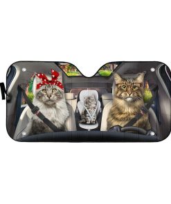 Gearhumans 3D Maine Coon Cat Family Custom Car Auto Sunshade GW23042112 Auto Sunshade 57''x27.5'' 