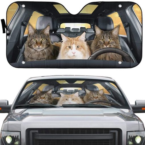 gearhumans 3D Maine Coon Custom Car Auto Sunshade GD12059 Auto Sunshade