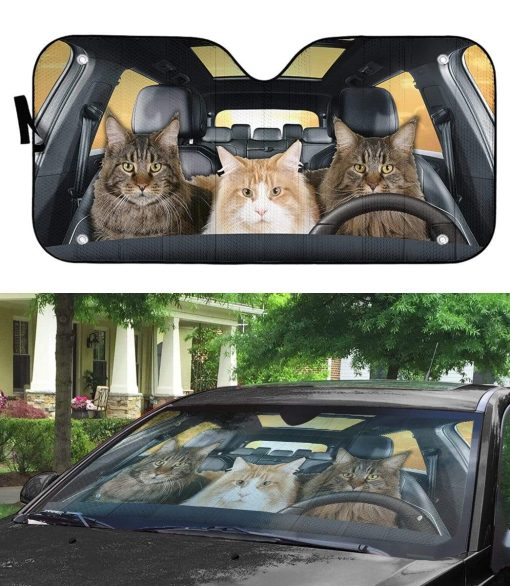 gearhumans 3D Maine Coon Custom Car Auto Sunshade GD12059 Auto Sunshade