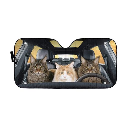 gearhumans 3D Maine Coon Custom Car Auto Sunshade GD12059 Auto Sunshade 57''x27.5''