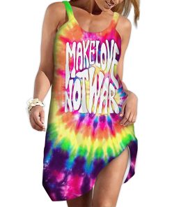 Gearhumans 3D Make Luv Not War Custom Sleeveless Beach Dress GO23062110 Beach Dress Beach Dress S 